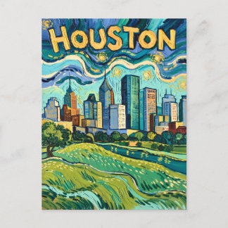 Cartão Postal Houston Skyline Colorful Van Gogh Cityscape