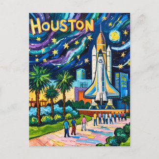 Cartão Postal Houston Skyline Space Center Rocket Van Gogh Kids