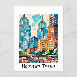 Cartão Postal Houston Skyline water color