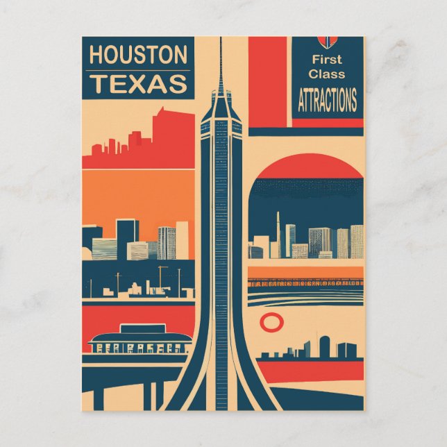 Cartão Postal Houston, Texas, Atrações Turísticas, Viagem (Frente)