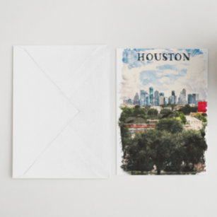 Cartão Postal Houston Texas Vintage Retro Viagem Watercolor