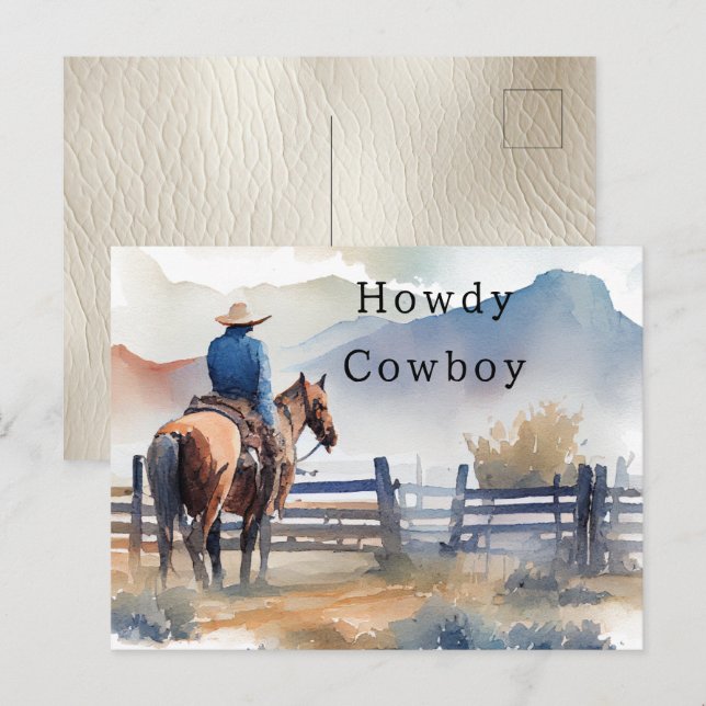 Cartão Postal Howdy Cowboy Horse (Frente/Verso)