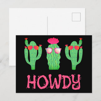 Cartão Postal Howdy Funny Western Cactus Personagens de desenho 