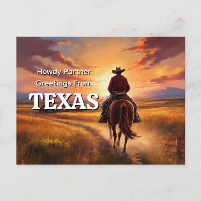 Cartão Postal Howdy Partner Saudações do Texas (Frente)