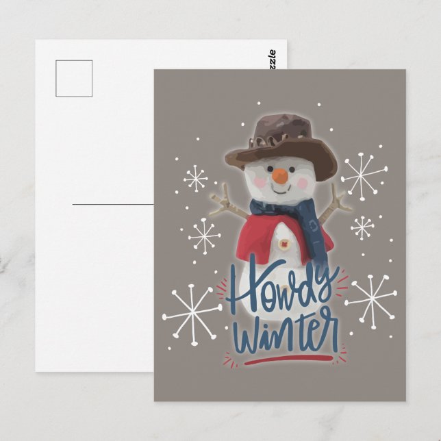 Cartão Postal Howdy Winter Cowboy Snowman (Frente/Verso)