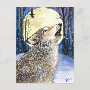 Cartão Postal Howling - Wolf Art