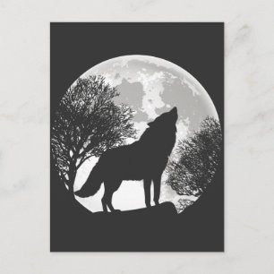 Cartão Postal Howling Wolf Moon Silhouette Illustration