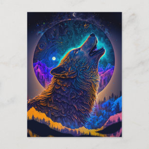 Cartão Postal Howling Wolf Surreal Fantasy