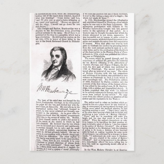 Cartão Postal Hugh Henry Brackenridge (Frente)