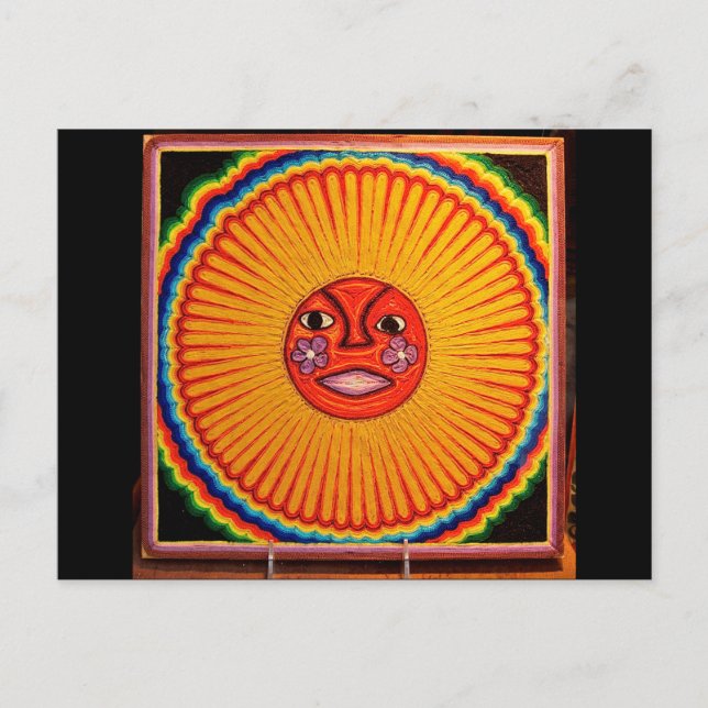 Cartão Postal Huichol String Art Sun Mexicano Folk Art (Frente)