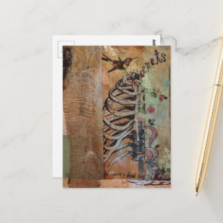 Cartão Postal Hummingbird and ribcage secret mixed media collage