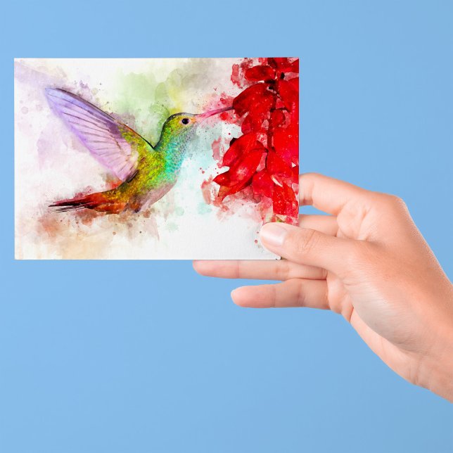 Cartão Postal Hummingbird com flor Watercolor - 03 (Criador carregado)