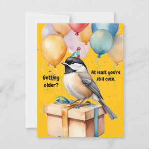 Cartão Postal Humor de aniversário engraçado de chapim com balõe