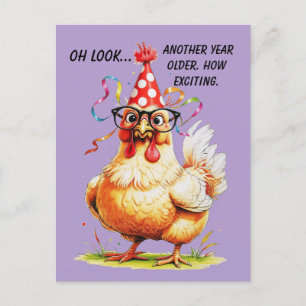 Cartão Postal Humor de Aniversário Sarcástico com Frango Crítico