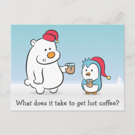 Cartão Postal Humor de Inverno Urso Polar reclama com Pinguim