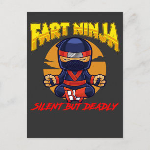 Cartão Postal Humor de Peido de Ninja Caratê Piada de Peidar em 