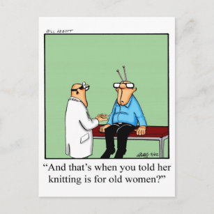 Cartão postal humor de tricô