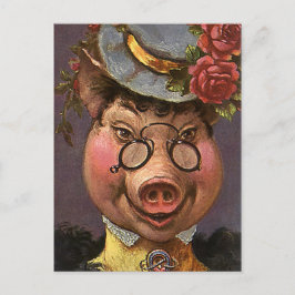 Cartão Postal Humor vítreo, Bobo e doce vitoriano Lady Pig