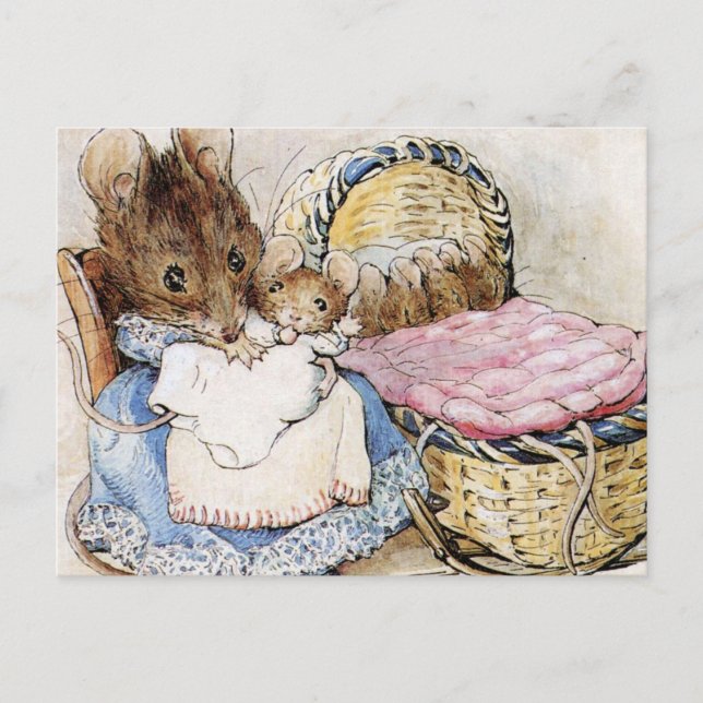 Cartão Postal Hunca Munca Seus Bebês Dois Mouse Beatrix Potter (Frente)