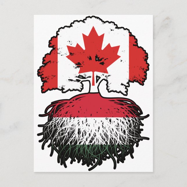 Cartão Postal Húngaro Canadense Canada Tree Roots Flag (Frente)
