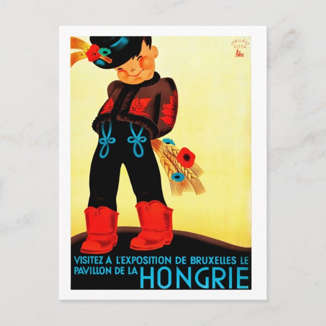 Cartão Postal Hungria, garoto húngaro em fantasia folclórica, sa (Frente)