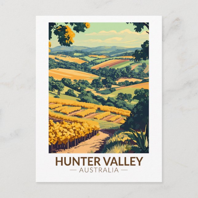 Cartão Postal Hunter Valley - Austrália - Ilustração Viagem Art (Frente)
