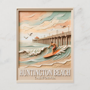 Cartão Postal Huntington Beach Califórnia Textura Surfista Surfe