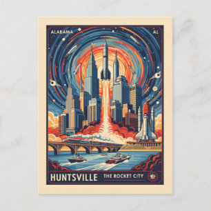 Cartão Postal Huntsville Alabama Rocket City Futurista Espaço