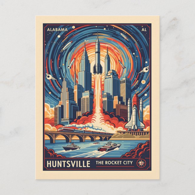 Cartão Postal Huntsville Alabama Rocket City Futuristic Space (Frente)