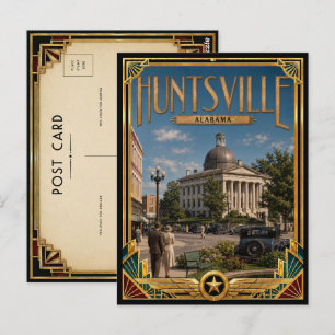 Cartão Postal Huntsville Alabama Vintage Arte Deco Idade Dourada