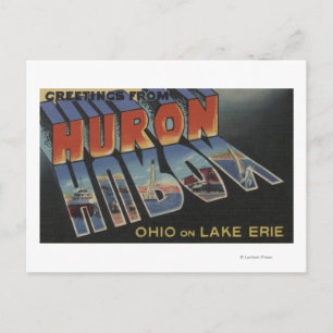 Cartão Postal Huron, Ohio - Lake Erie - Grandes Cenas de Letra