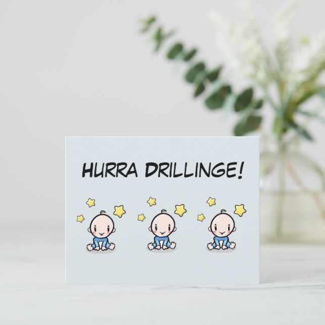 Cartão Postal Hurra Drillinge, Glückwunsch Geburt, 3 Jungs,   (Em pé/Frente)