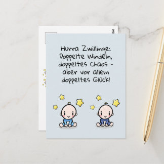 Cartão Postal Hurra Zwillinge, Glückwunsch Geburt, 2 Jungs,