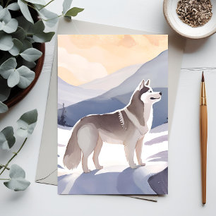 Cartão Postal Husky do Alasca Aquarela Montanha do Cachorro