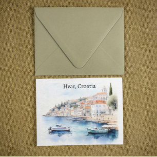Cartão Postal Hvar Croácia Watercolor Viagem