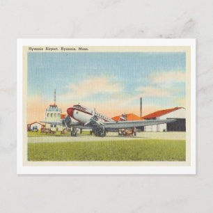 Cartão Postal Hyannis Massachusetts Aeroporto e Avião Antigos