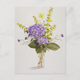 Cartão Postal Hydrangea azul com Loosestrife Amarelo