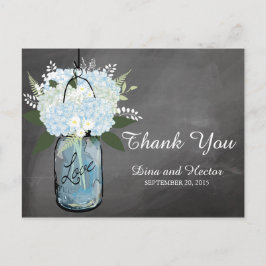 Cartão Postal Hydrangea Azul Jarro de Mason Quadro-negro | Obrig