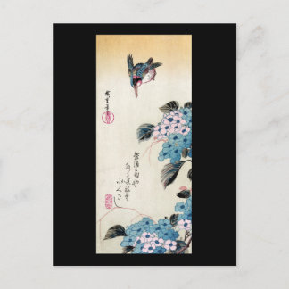Cartão Postal Hydrangea e Kingfisher, Ando Hiroshige