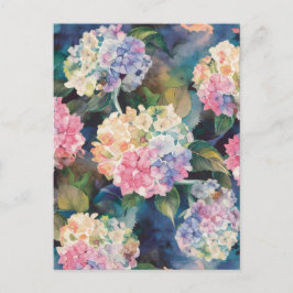 Cartão Postal Hydrangea Flowers Watercolor Vazio