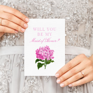 Cartão Postal Hydrangea Rosa Você Será Minha Madrinha de casamen