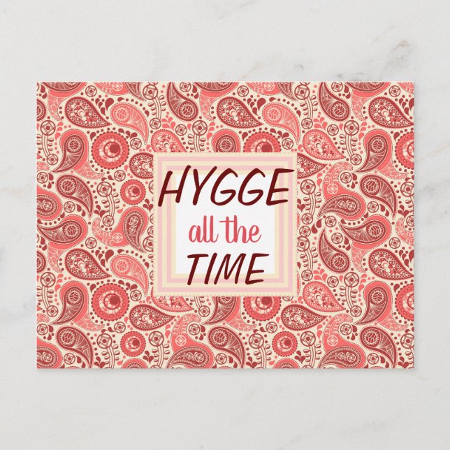 Cartão Postal HYGGE o Tempo Todo Rosa Confortável Paisley (Frente)
