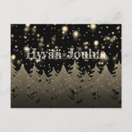 Cartão Postal Hyvää Joulua Dourada Starry Night Snowfall Trees