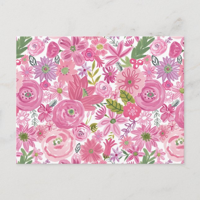 Cartão Postal I Do Pink Watercolor Floral Patterno (Frente)