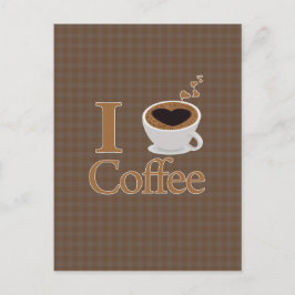 Cartão Postal I Heart Coffee & Brown Gingham