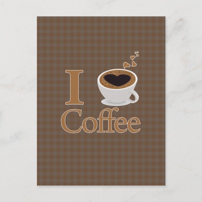 Cartão Postal I Heart Coffee & Brown Gingham (Frente)