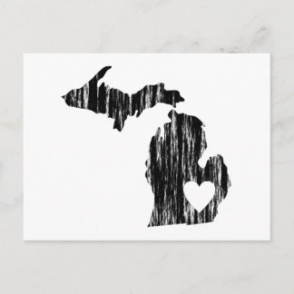 Cartão Postal I Heart Michigan Grunge Vestiu Outline State Love