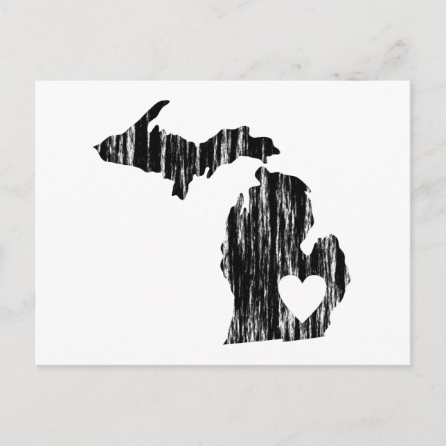 Cartão Postal I Heart Michigan Grunge Vestiu Outline State Love (Frente)