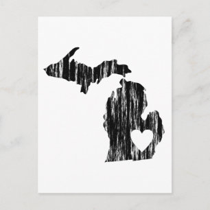 Cartão Postal I Heart Michigan Grunge Vestiu Outline State Love