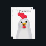 Cartão Postal I Love Chickens!<br><div class="desc">* September is National Chicken Month * Give extra treats or hugs to your chickens, if they are your pets. * Celebrate Chicken month by enjoying chicken at your favorite diner or have a chicken potluck and share chicken recipes! * Send a quick note of greetings. * Postcards can be...</div>